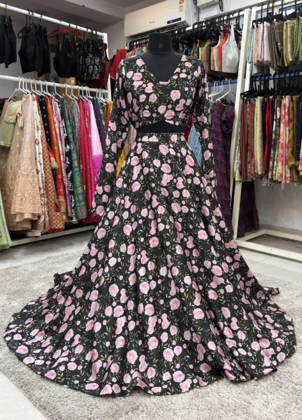 Satin Floral Lehenga