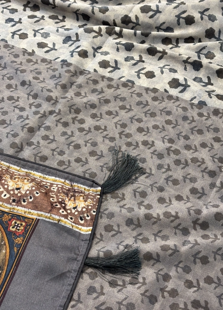 Modern Muse Semi Tussar Digital Print Saree - Image 5